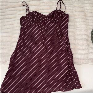 White Fox Boutique Maroon and White Striped Mini Dress